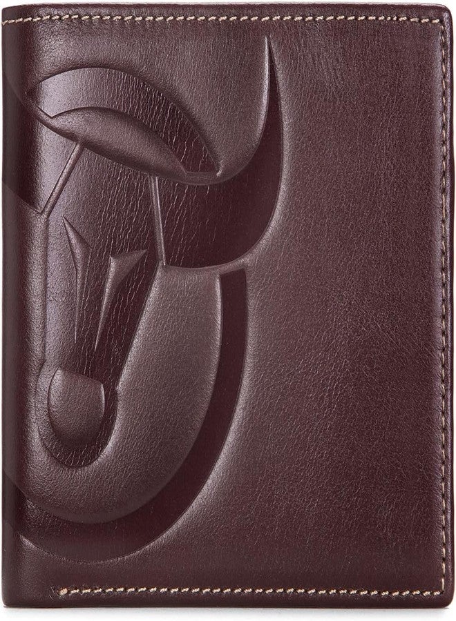 كونتاكتس محفظة رجالية رفيعة من الجلد الطبيعي، مزودة بتقنية حجب الترددات اللاسلكية، محفظة بسيطة للرجال، حامل بطاقات ائتمان ثنائي الطي - بني... - Image 1